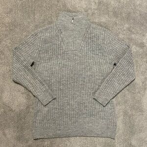 L.L. Bean Rib Knit Wool Blend Half Zip Sweater Men’s Small Gray Mock Neck